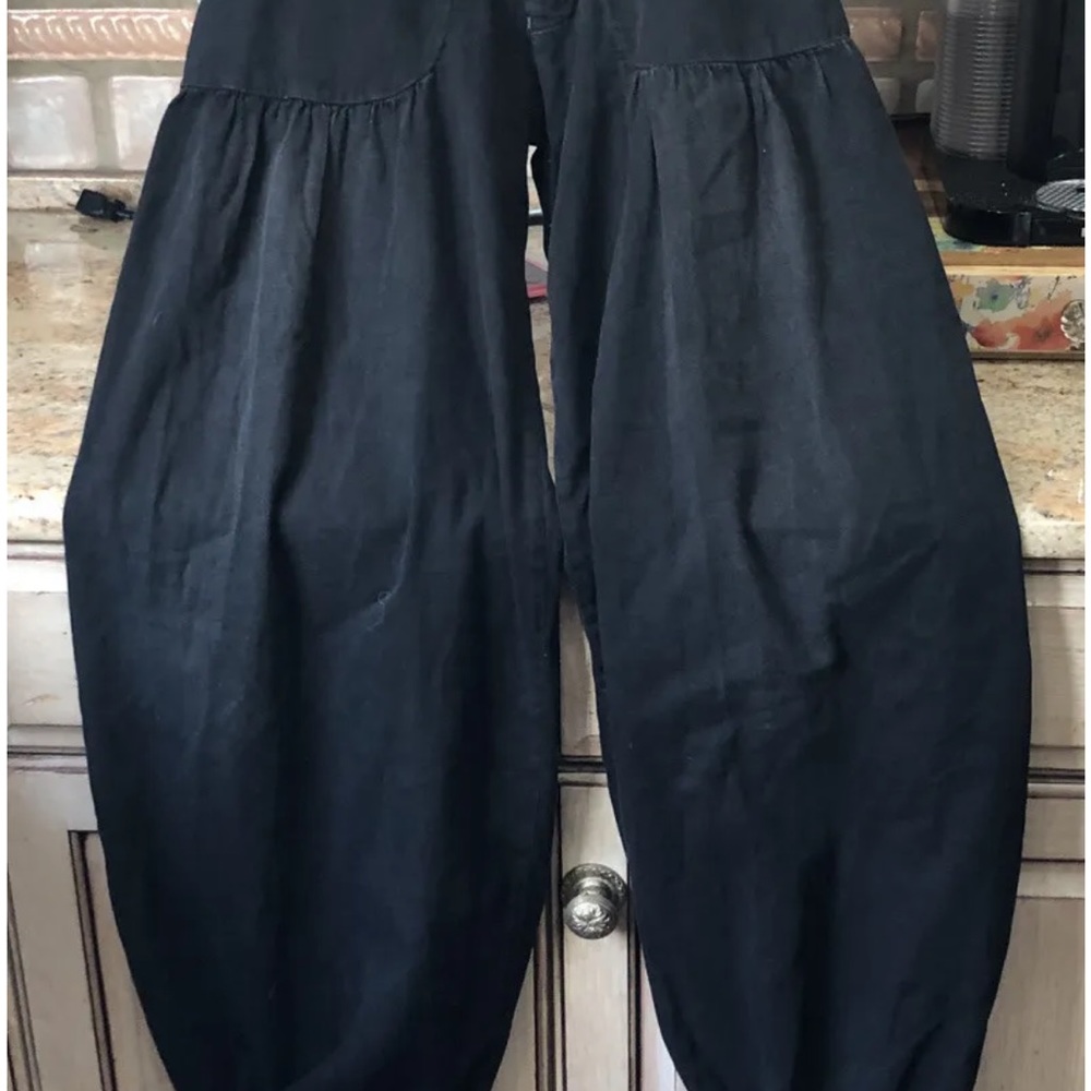 Free People Lotus Jeans Patch Front Pockets Pleated Cinched Tie Ankles Black - Picture 4 of 7